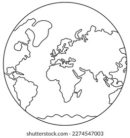 Globe. Earth globe one line drawing of world map minimalist vector illustration isolated on white background. Continuous line drawing.