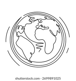 Globo. Dibujo de una línea del globo terráqueo de la Ilustración vectorial minimalista del mapa del mundo aislada en el fondo blanco. Dibujo de arte lineal continuo.