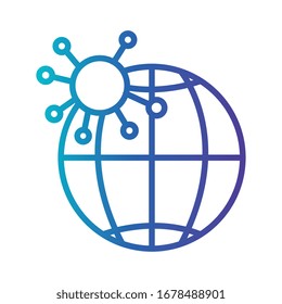 globe earth with particle of covid 19, gradient line style icon vector illustration design
