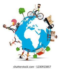 Globe - Earth with People - Vector