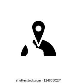 Globe Earth with pin location vector icon in solid/glyph style