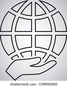 Globe and earth planet icon. Globe in hand. Spherical rounded object. Vector