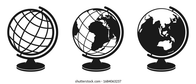 Globe and earth planet icon set. isolated on white background, vector Illustration