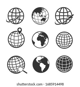 Globe und Erde Planet Symbol Set. einzeln auf weißem Hintergrund, Vektorillustration Illustration