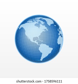 Globe of Earth. Realistic world map in globe shape with transparent grid. Vector illustration. Contains transparent objects