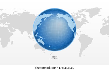 Globe of Earth with Realistic world map. Vector illustration. Contains transparent objects