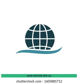 globe earth and sea wave icon vector logo template design element