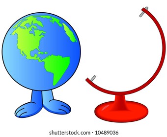 globo o terrestre de pie al lado de la parada del globo - vector