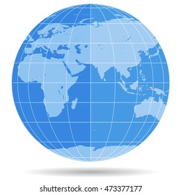 Globe Earth symbol flat icon isolated on white background. Europe, Asia, Africa, Australia, Antarctica, Arctic. Vector illustration