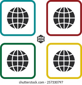 Globe Earth Symbol And Icons Set On White Background And Colorful Border. Vector illustration. 