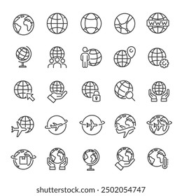 Globe and earth thin line icons collection. For website marketing design, logo, app, template, ui, etc. Vector illustration.