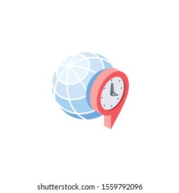 Globe earth time clock. Vector 3d isometric, color web icon, new flat style. Creative illustration design, idea for infographics.