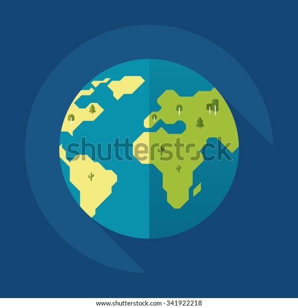 Globe earth with trees icon. Flat style.\
Vector illustration
