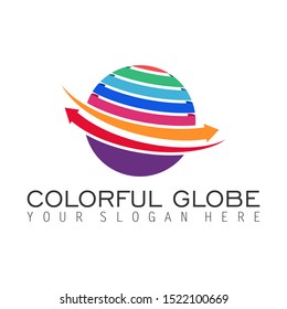 globe or earth using a variety of colors and flip arrow image graphic icon logo design abstract concept vector stock. Can be used as a symbol related to group.