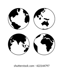 Globe Earth vector black icons set, vector globe signs isolated on white. Globe icons for web and applications. Travel concept. Globe icons for geography