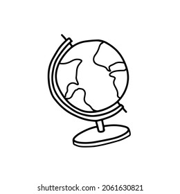 Icono del doodle del vector de la tierra del globo. Logo del mundo dibujado a mano. Pictograma aislado sobre fondo blanco. Símbolo geográfico. Ilustración vectorial.