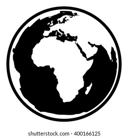 Globe earth vector icon. Earth planet globe web and mobile icon. Contour black symbol of earth planet in africa view. Black and white vector illustration.