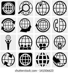 Globe Earth Vector Icon Set On Gray