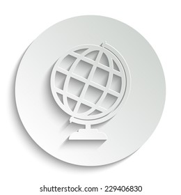 Globe earth - vector icon with shadow on a round button