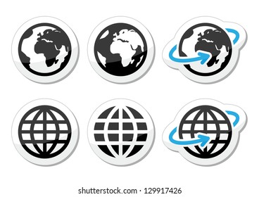 Globe earth vector icons set with reflection