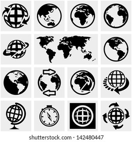 Globe earth vector icons set on gray.