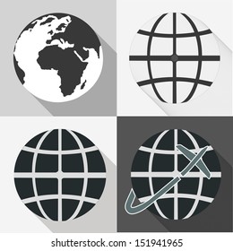 Iconos de vectores de tierra de globo con sombra larga