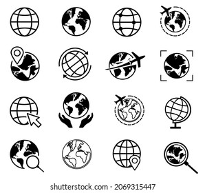 Globe earth vector icons set. illustration of globe symbol icon. in white background. file easy to edit and change color