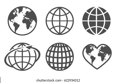 Globe earth vector icons set, on a white background