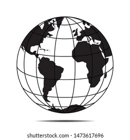 Globe Earth vector illustration. Black and white colors,isolated on background. Amazing for wallpers, logo,icon etc. Simply design