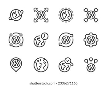 Globe and Earth vector line icons. Planet and Global network outline icon set.