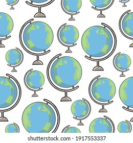 Globe earth vector seamless pattern on white background. Can be used as wallpaper or for wrapping paper textile fabric prints card or banner templates or for any other use.