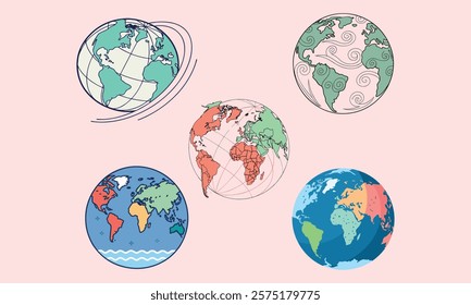 Globe Earth Views Icons,Planet Earth design,Earth, globe set,Globe Earth Views Icons with vector illustration.