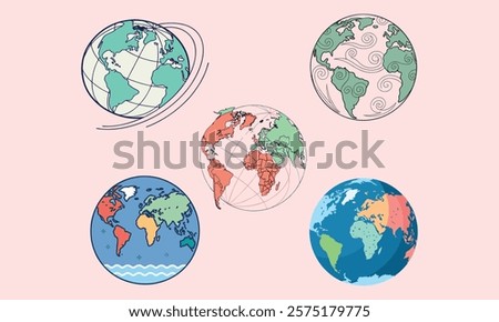 Globe Earth Views Icons,Planet Earth design,Earth, globe set,Globe Earth Views Icons with vector illustration.