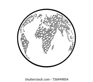 Globe Earth. Vintage vector engraving illustration. Hand drawn design element isolated on white background