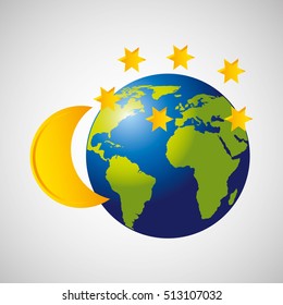 globe earth weather meteorology moon star vector illustration eps 10