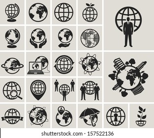 globe earth web icons set.vector illustration