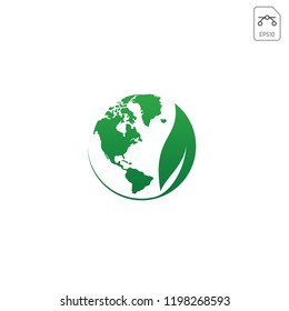Icono del logotipo globo, tierra, mundo y hoja Ilustración vectorial