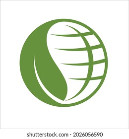 globe or earth or world with leaf. simple flat design.
