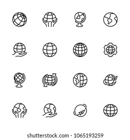 Globe, earth or world line icon set. Editable stroke vector. Pixel perfect. Isolated at white background. Easy to edit. Easy to crop. 