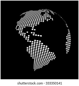 globe earth world map - abstract dotted vector background.  Black and white silhouette illustration