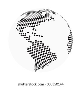 globe earth world map - abstract dotted vector background.  Black and white silhouette illustration