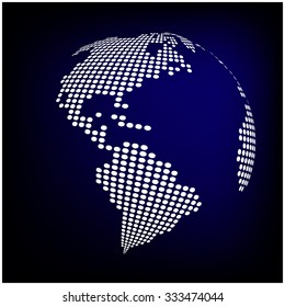 globe earth world map - abstract dotted vector background.  Blue wallpaper illustration