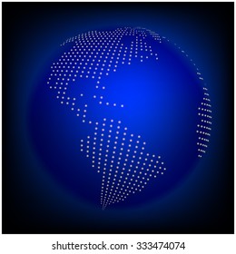 globe earth world map - abstract dotted vector background.  Blue wallpaper illustration