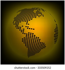 Globe earth world map - abstract dotted vector background.  Orange, yellow wallpaper illustration