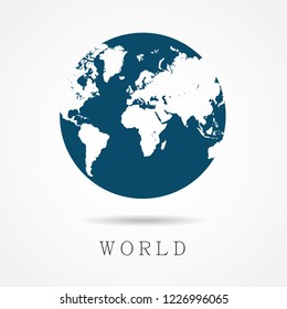 Globe earth and world map vector or earth icon. Flat simple with Blue Color on white background - Vector Illustration eps 10 