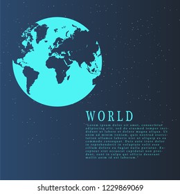 Globe earth and world map vector or earth icon V.3,  isolated on Star and Galaxy Space square background for website, design, cover, Flat Earth Graph illustration- Vector illustration eps 10