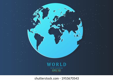 Globe earth and world map vector or earth icon - World Map International vector template with 3d, gradient blue color and stars isolated on galaxy background - Vector illustration eps 10