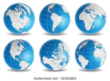 globe earth world map vector set