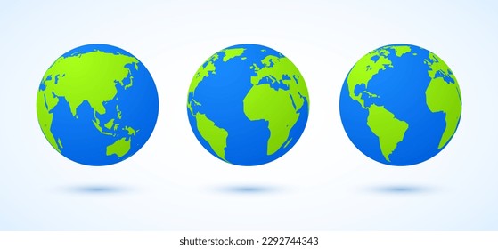 Globe earth world vector map. 3d blue transparent digital planet round globe icon set