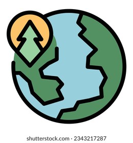 Globe eco travel icon outline vector. People nature. Ecotourism walk color flat